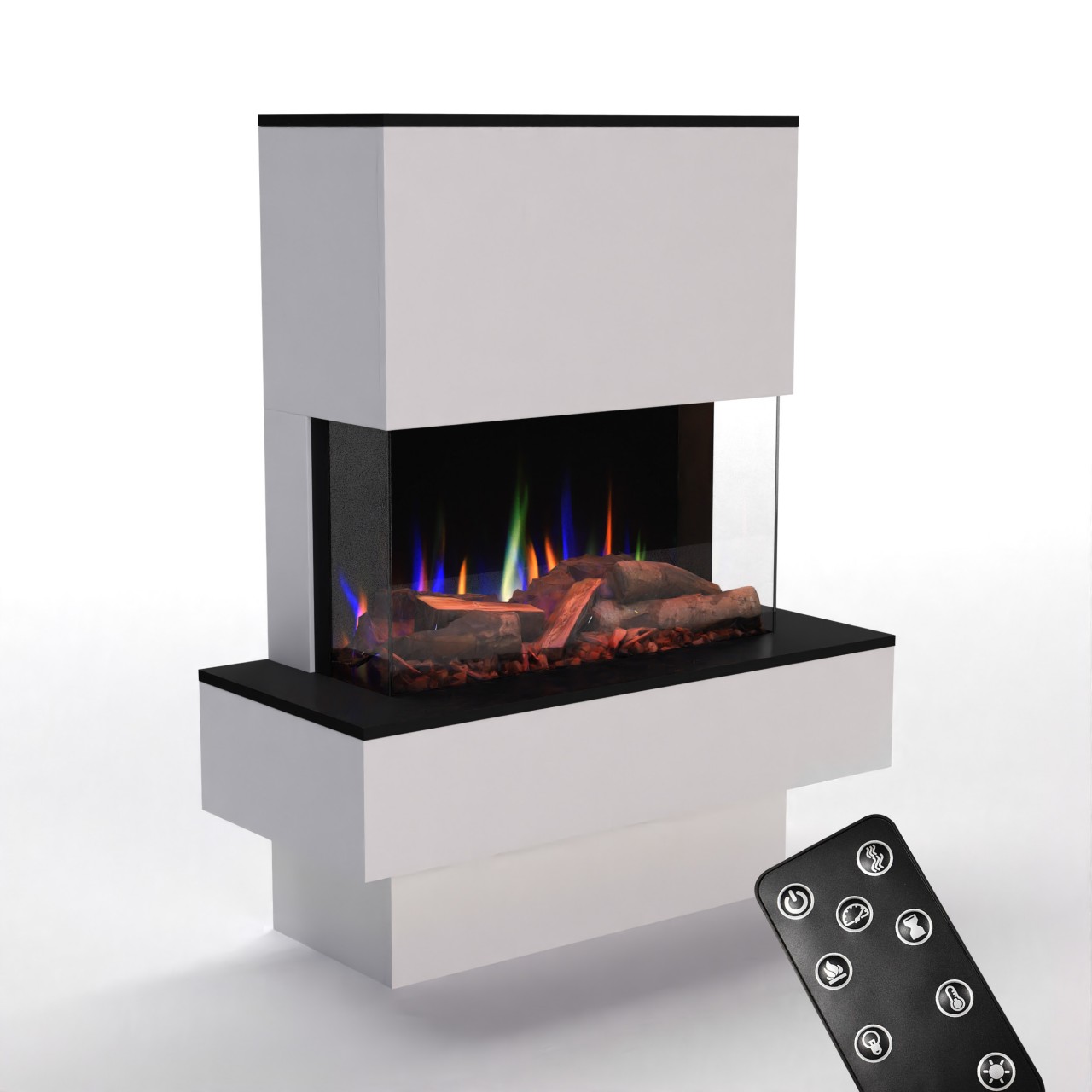 Glow Fire PR18 Weiss Elektrokamin, Standkamin, Elektrischer Standkamin mit Heizung, Dekokamin