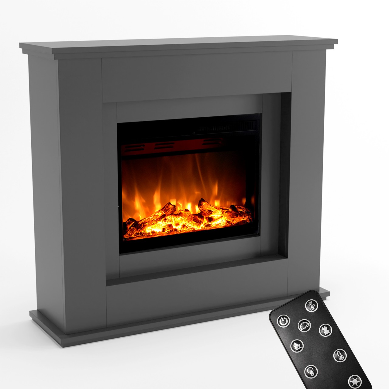 Glow Fire Europa Grau Elektrokamin, Standkamin, Elektrischer Standkamin mit Heizung, Dekokamin