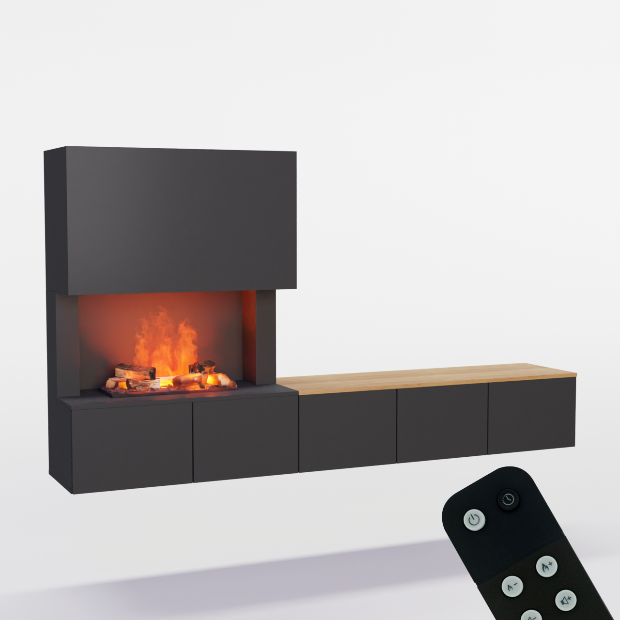 Glow Fire CW5 Wohnwand mit Kamin mit Wasserdampf Elektrokamin, Standkamin, Elektrischer Standkamin mit Heizung, Dekokamin