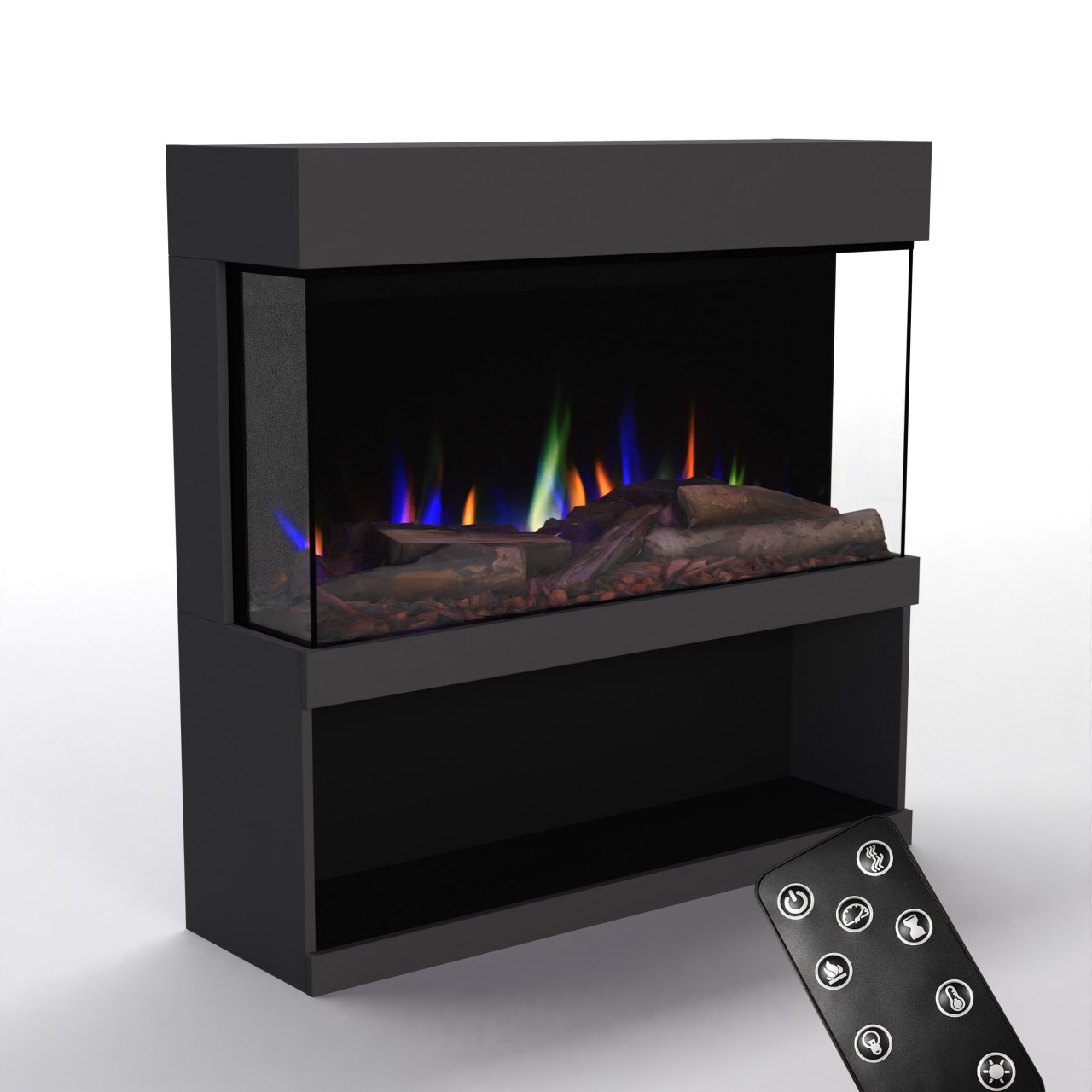 Glow Fire PR17 Grau Elektrokamin, Standkamin, Elektrischer Standkamin mit Heizung, Dekokamin