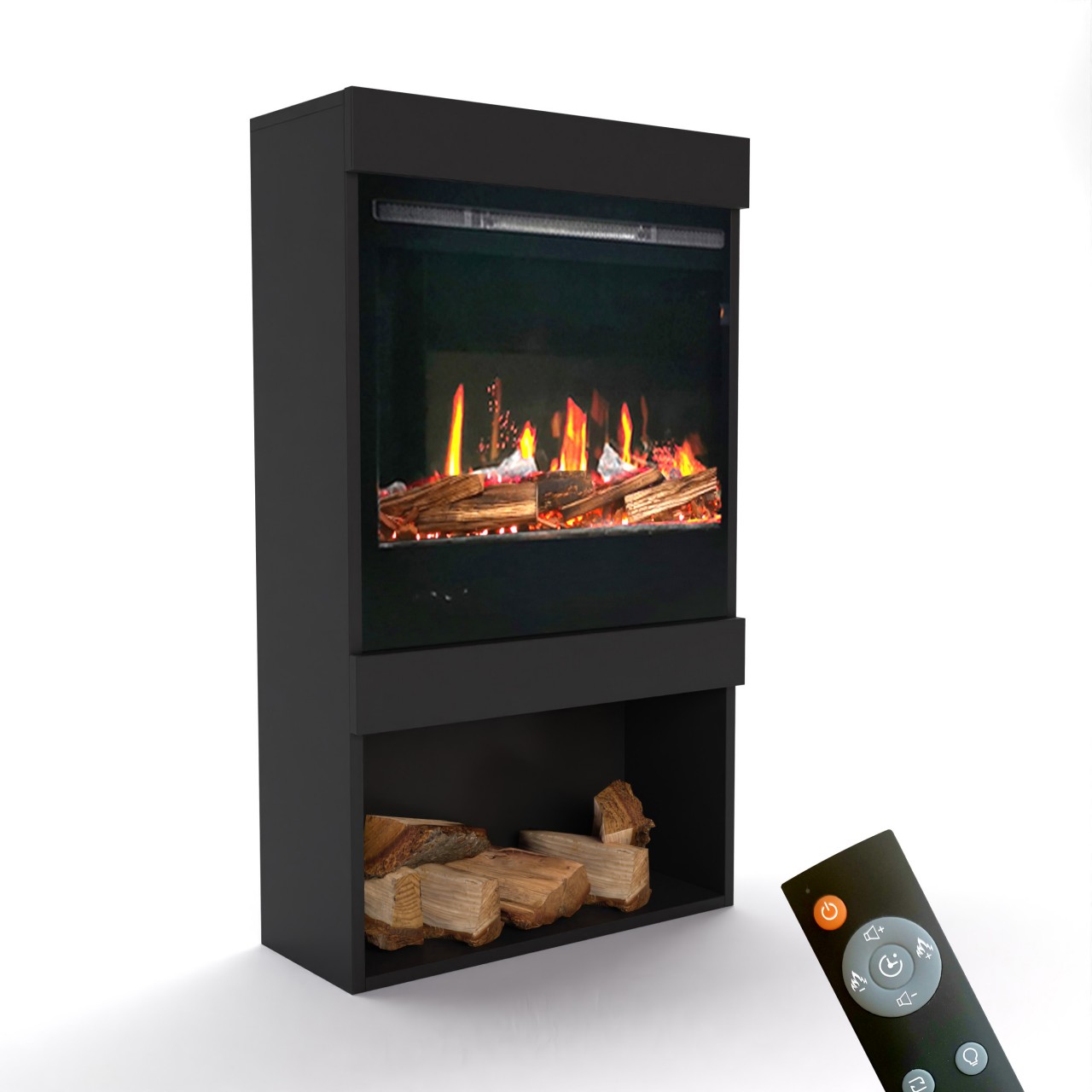 Glow Fire SCM-1 Schwarz Elektrokamin , Screen Motion, Elektrokamineinsatz mit Heizung, Wandkamin modern, Elektrischer Dekokamin