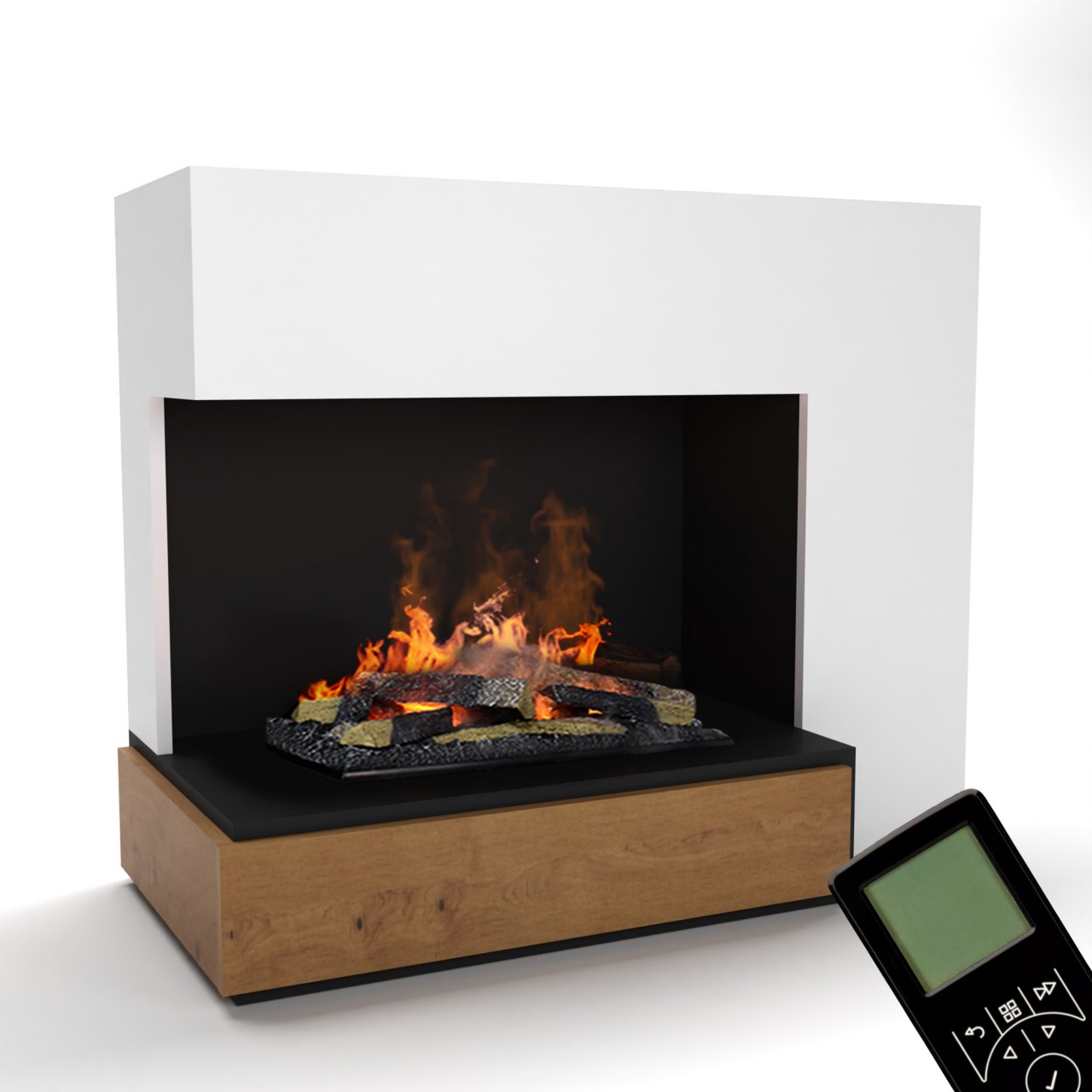 Glow Fire Planck Hoch Linksoffen Weiß Elektrokamin mit Wasserdampf, Standkamin modern, Elektrischer Dekokamin als Raumteiler