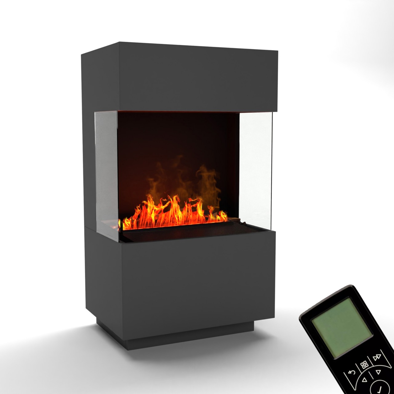Glow Fire OGF1 Mini Grau Elektrokamin mit Wasserdampf, Standkamin modern, Elektrischer Dekokamin als Raumteiler