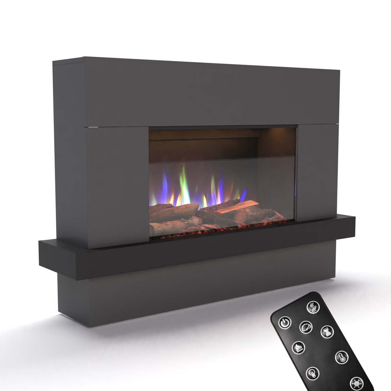 Glow Fire PR9 Elektrokamin Grau, Standkamin, Elektrischer Standkamin mit Heizung, Dekokamin