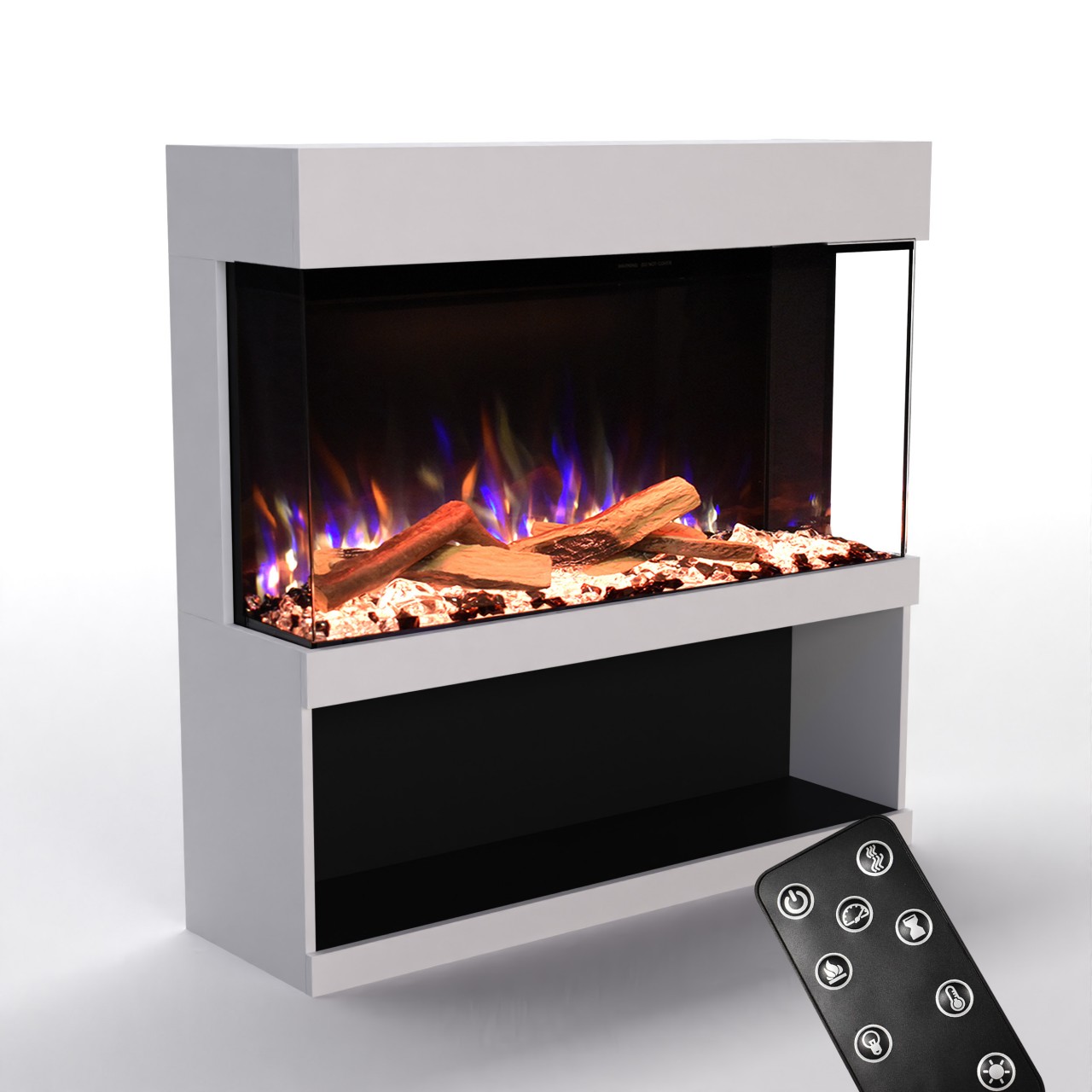 Glow Fire PR17 Weiss Elektrokamin, Standkamin, Elektrischer Standkamin mit Heizung, Dekokamin