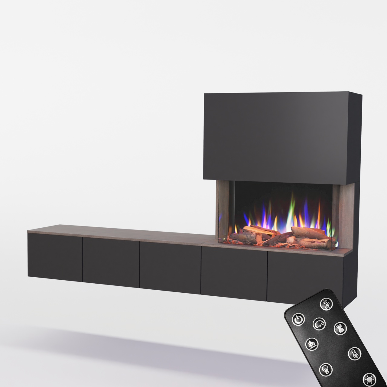 Glow Fire PR6 Schwarz Elektrokamin, Standkamin, Elektrischer Standkamin mit Heizung, Dekokamin