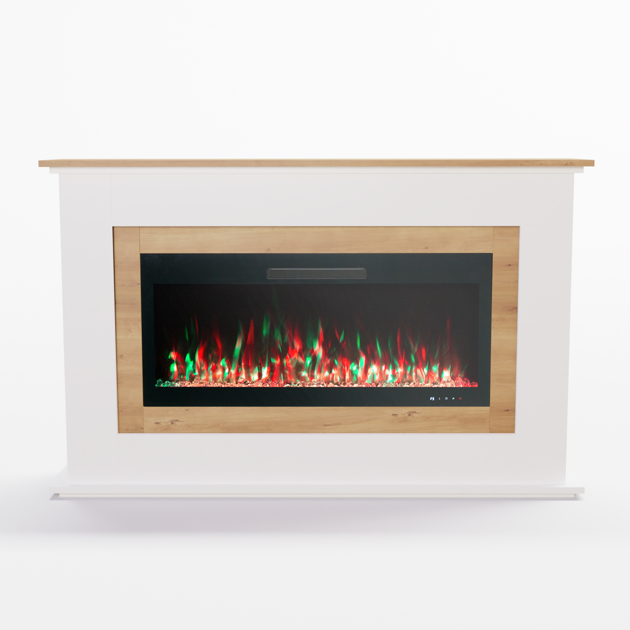 Glow Fire Rhea OAK Weiss Elektrokamin, Standkamin, Elektrischer Standkamin mit Heizung, Dekokamin