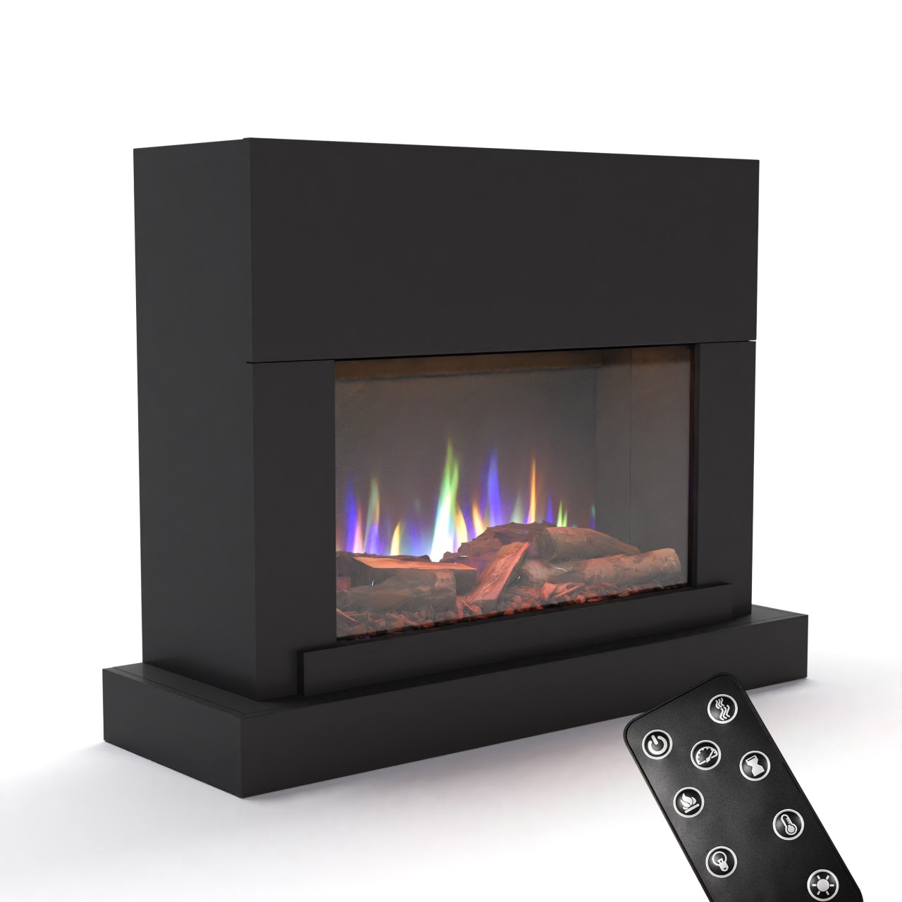 Glow Fire PR4 Schwarz Elektrokamin, Standkamin, Elektrischer Standkamin mit Heizung, Dekokamin