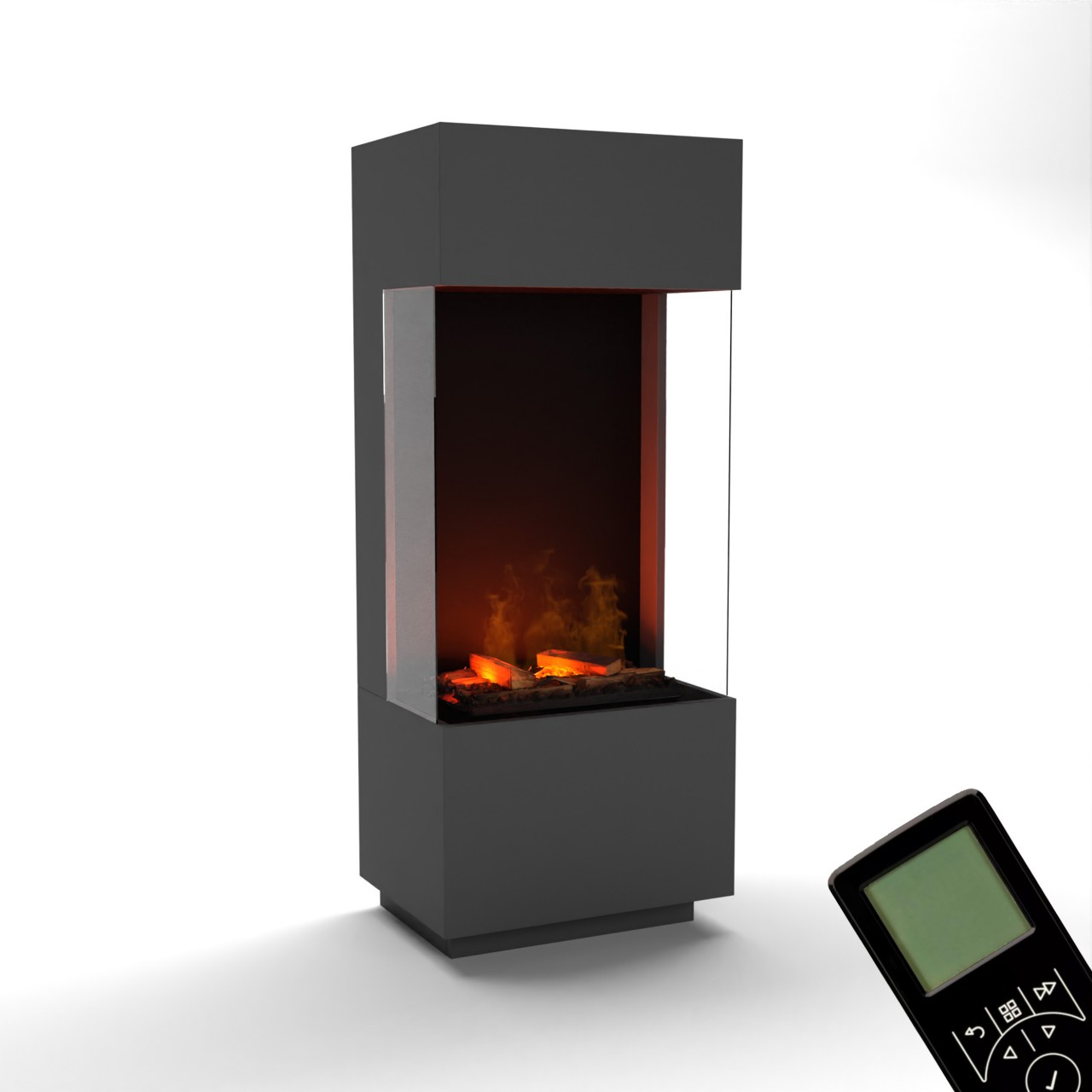Glow Fire OGF 1 Grau Elektrokamin mit Wasserdampf, Standkamin modern, Elektrischer Dekokamin als Raumteiler