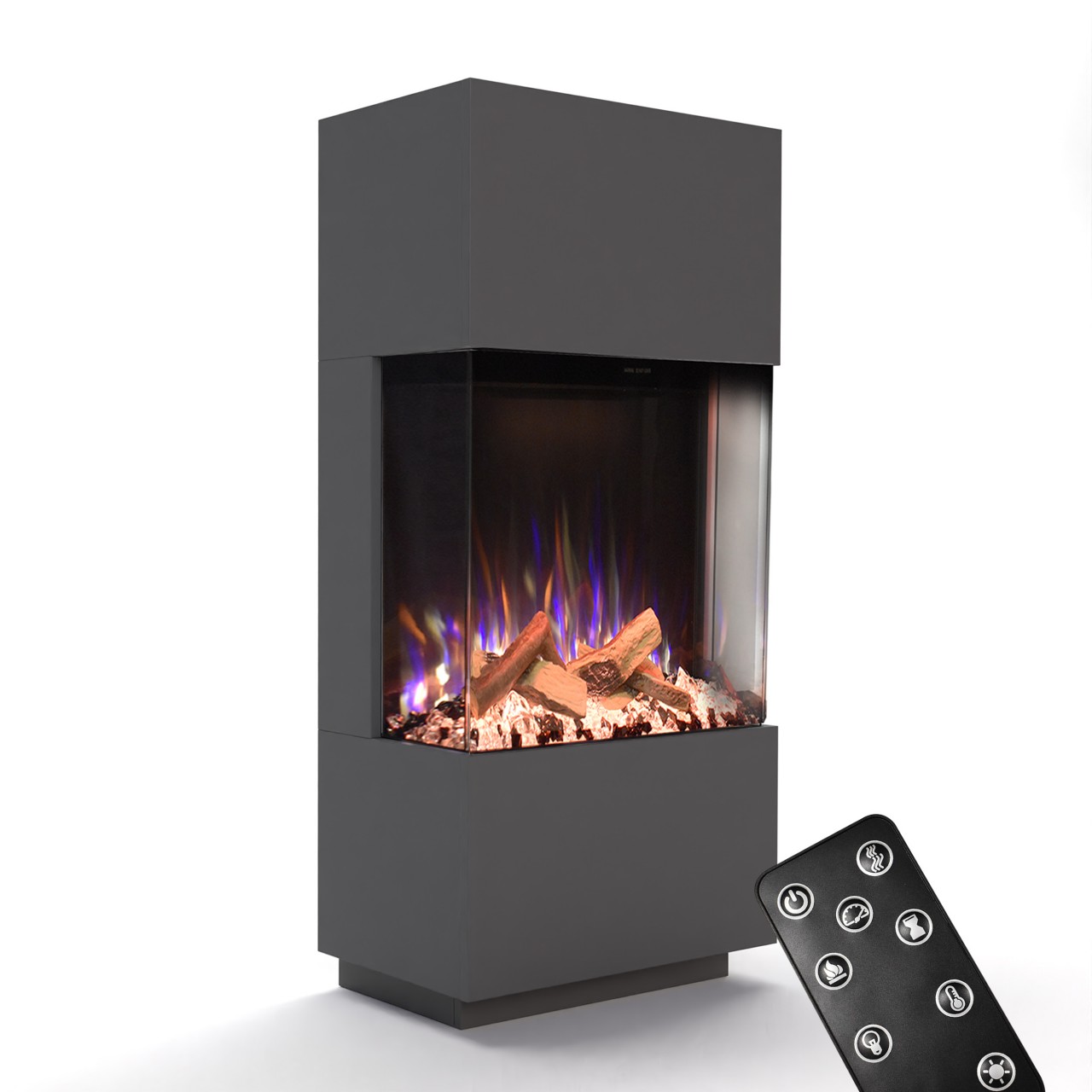 Glow Fire PR11 Grau Elektrokamin, Standkamin, Elektrischer Standkamin mit Heizung, Dekokamin