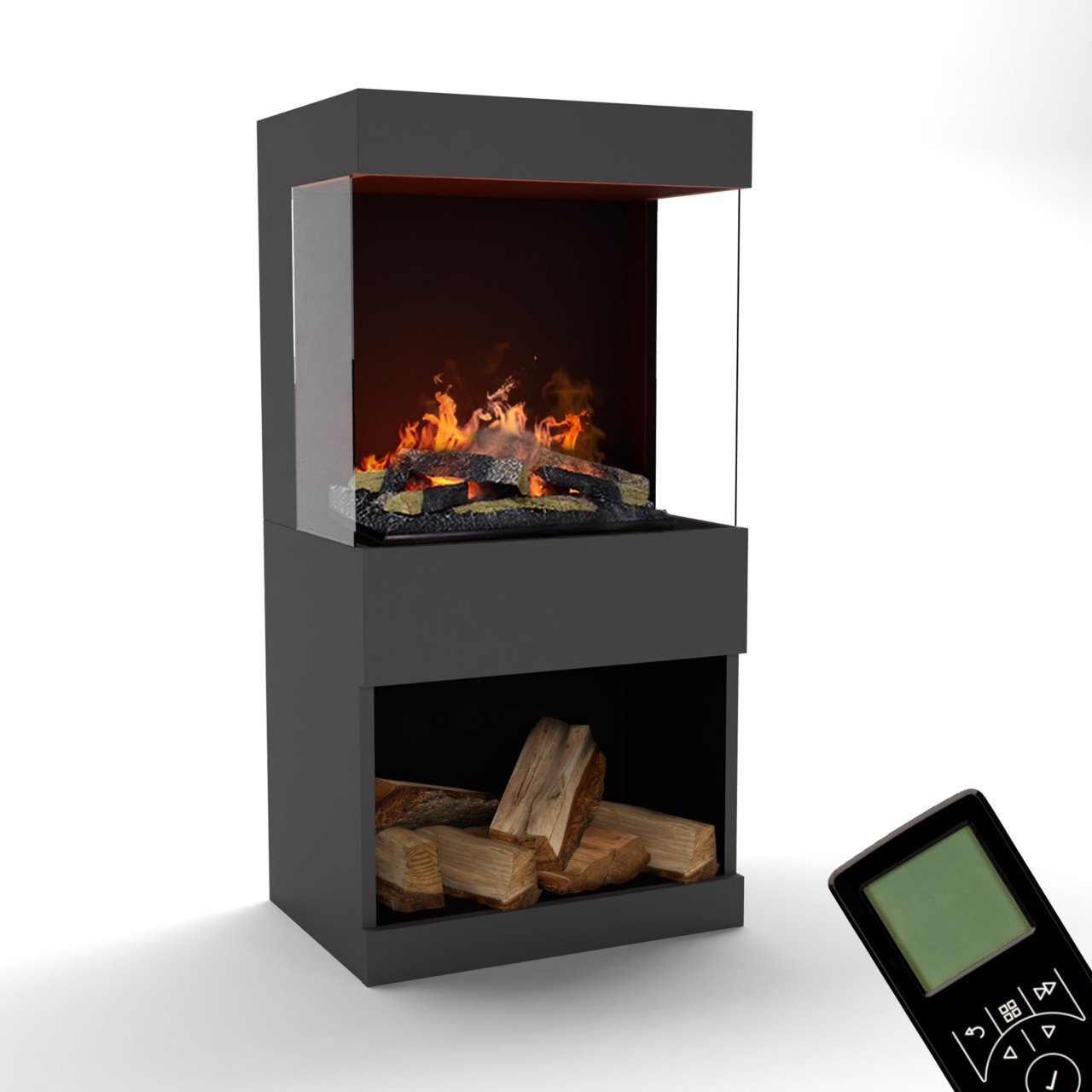 Glow Fire OGF2 Grau Elektrokamin mit Wasserdampf, Standkamin modern, Elektrischer Dekokamin als Raumteiler