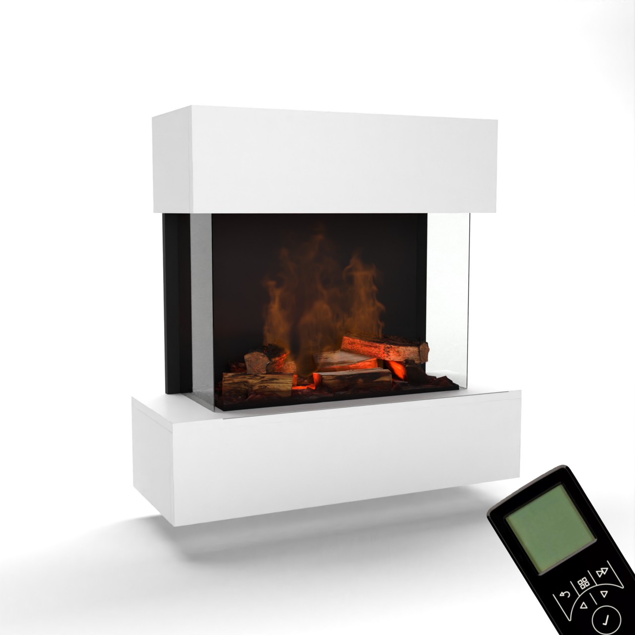 Glow Fire Hölderlin Weiß Elektrokamin mit Wasserdampf, Wandkamin modern, Elektrischer Dekokamin als Raumteiler