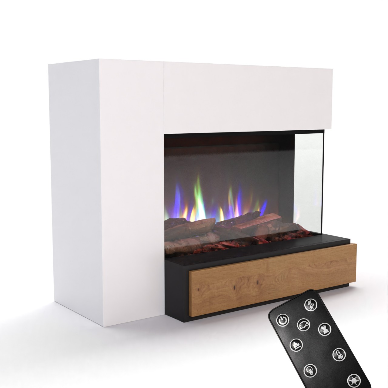 Glow Fire Einstein Weiß Elektrokamin, Standkamin, Elektrischer Standkamin mit Heizung, Dekokamin