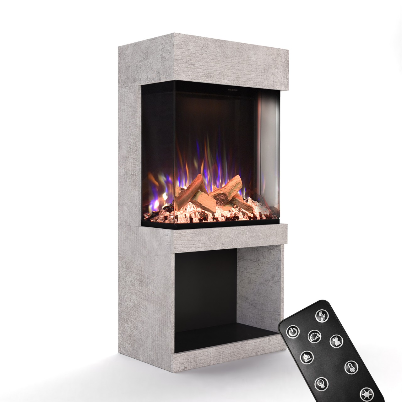 Glow Fire PR12 Beton Elektrokamin, Standkamin, Elektrischer Standkamin mit Heizung, Dekokamin