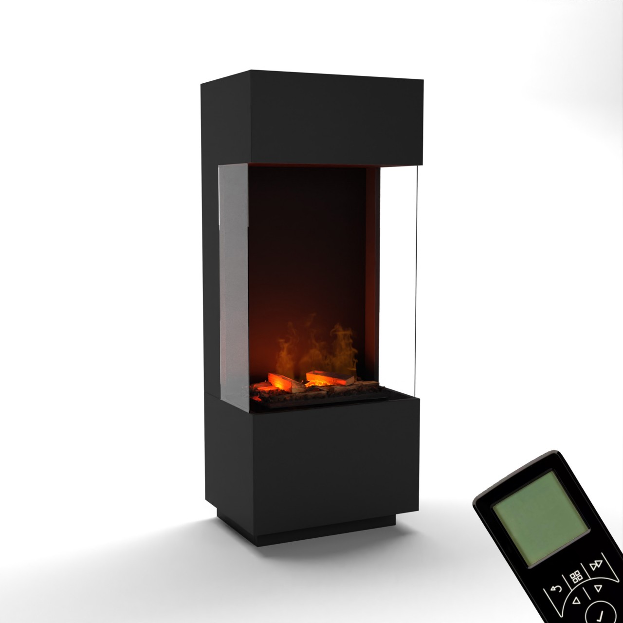 Glow Fire OGF 1 Schwarz Elektrokamin mit Wasserdampf, Standkamin modern, Elektrischer Dekokamin als Raumteiler