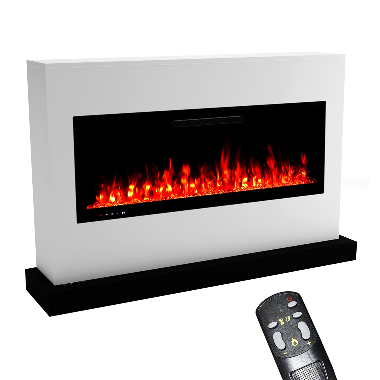 Glow Fire Zeus Weiß Elektrokamin, Standkamin, Elektrischer Standkamin mit Heizung, Dekokamin
