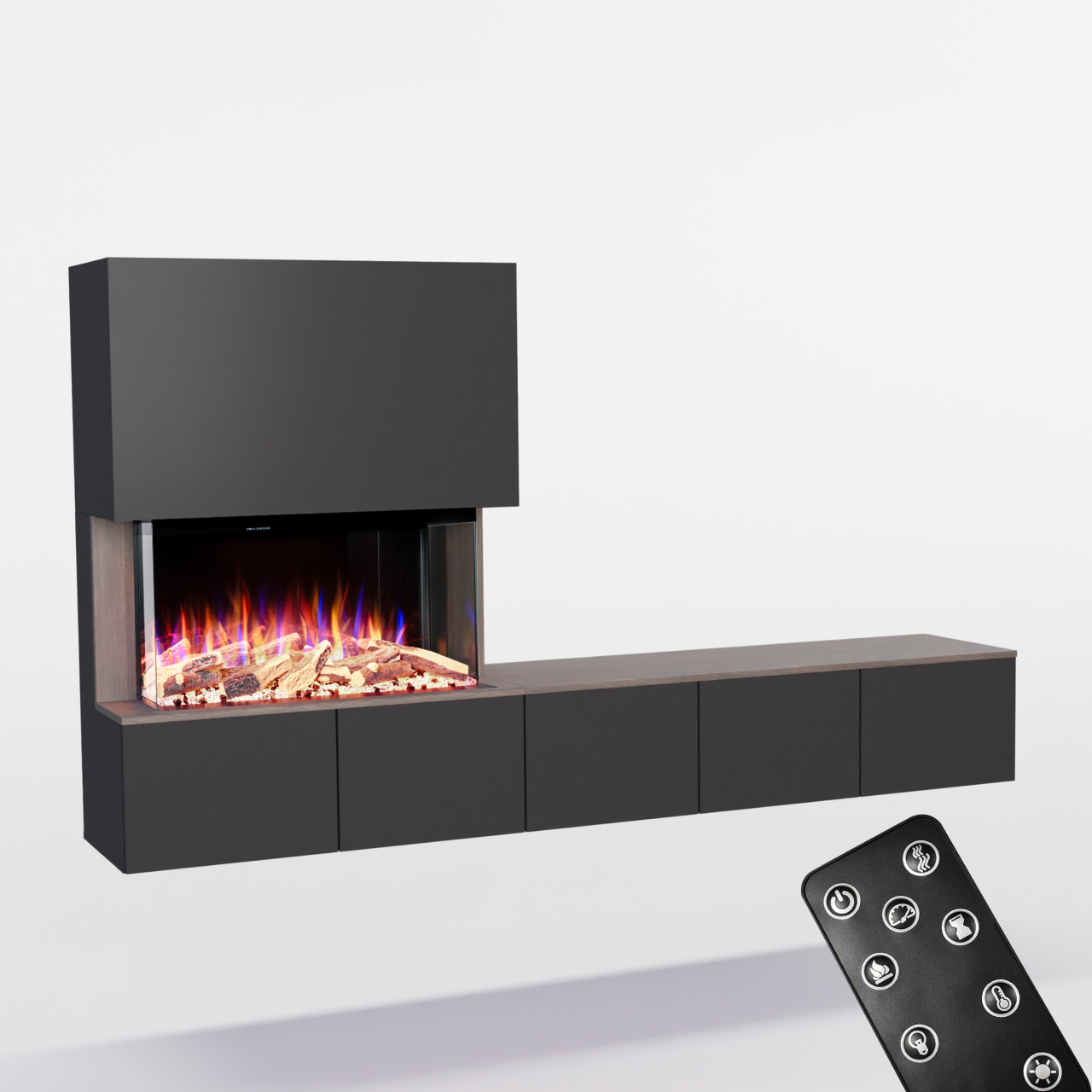 Glow Fire PR6 Schwarz Elektrokamin, Standkamin, Elektrischer Standkamin mit Heizung, Dekokamin