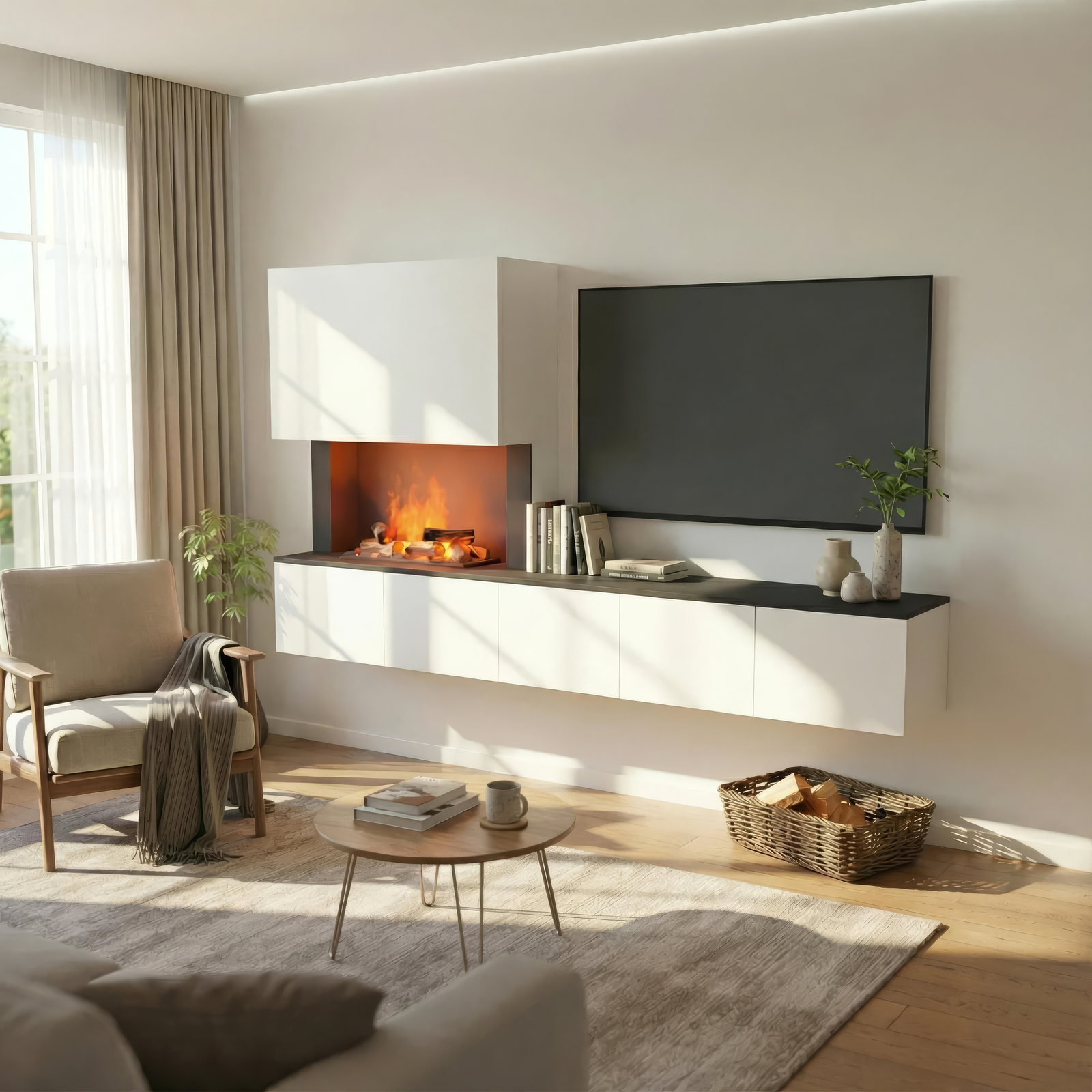 Faszinierend Luxus Wohnwand Mit Kamin Bild