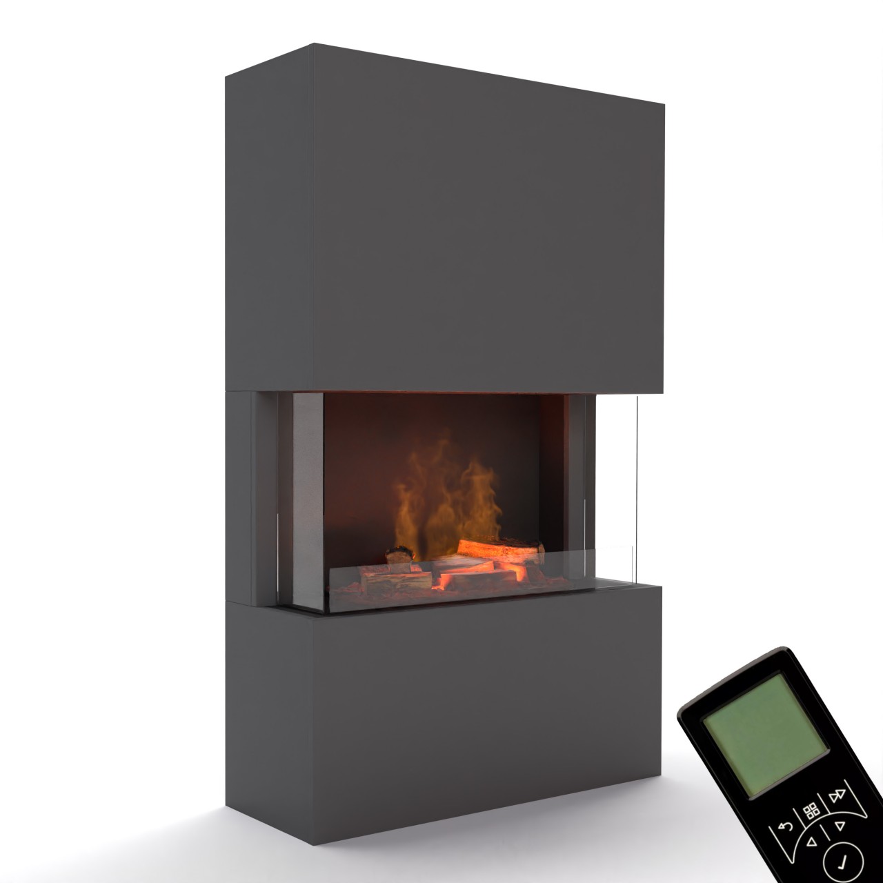Glow Fire Tucholsky 3-sided Grau Elektrokamin mit Wasserdampf, Standkamin modern, Elektrischer Dekokamin
