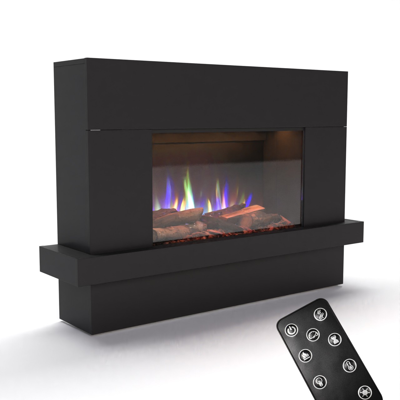 Glow Fire PR9 Elektrokamin Schwarz, Standkamin, Elektrischer Standkamin mit Heizung, Dekokamin