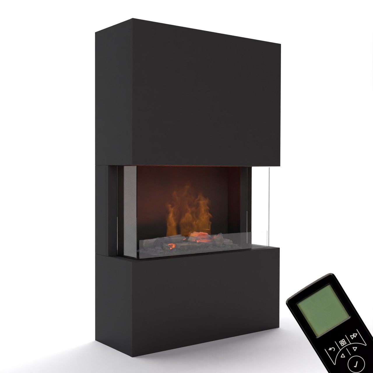 Glow Fire Tucholsky 3-sided Schwarz Elektrokamin mit Wasserdampf, Standkamin modern, Elektrischer Dekokamin