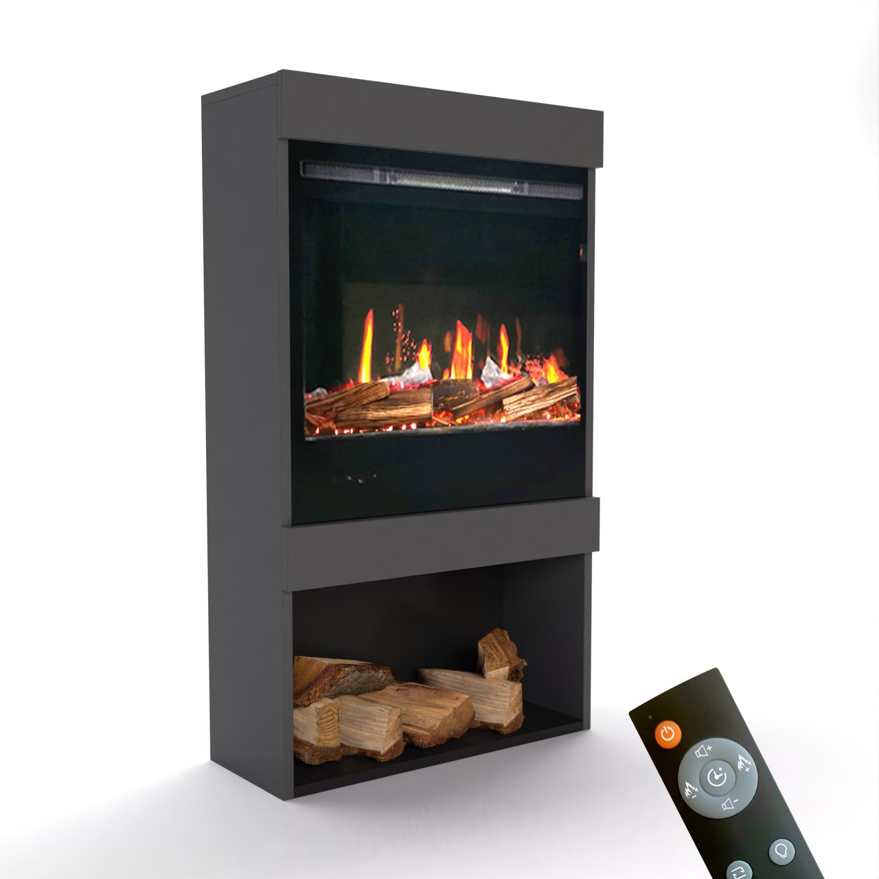 Glow Fire SCM-1 Grau Elektrokamin , Screen Motion, Elektrokamineinsatz mit Heizung, Wandkamin modern, Elektrischer Dekokamin