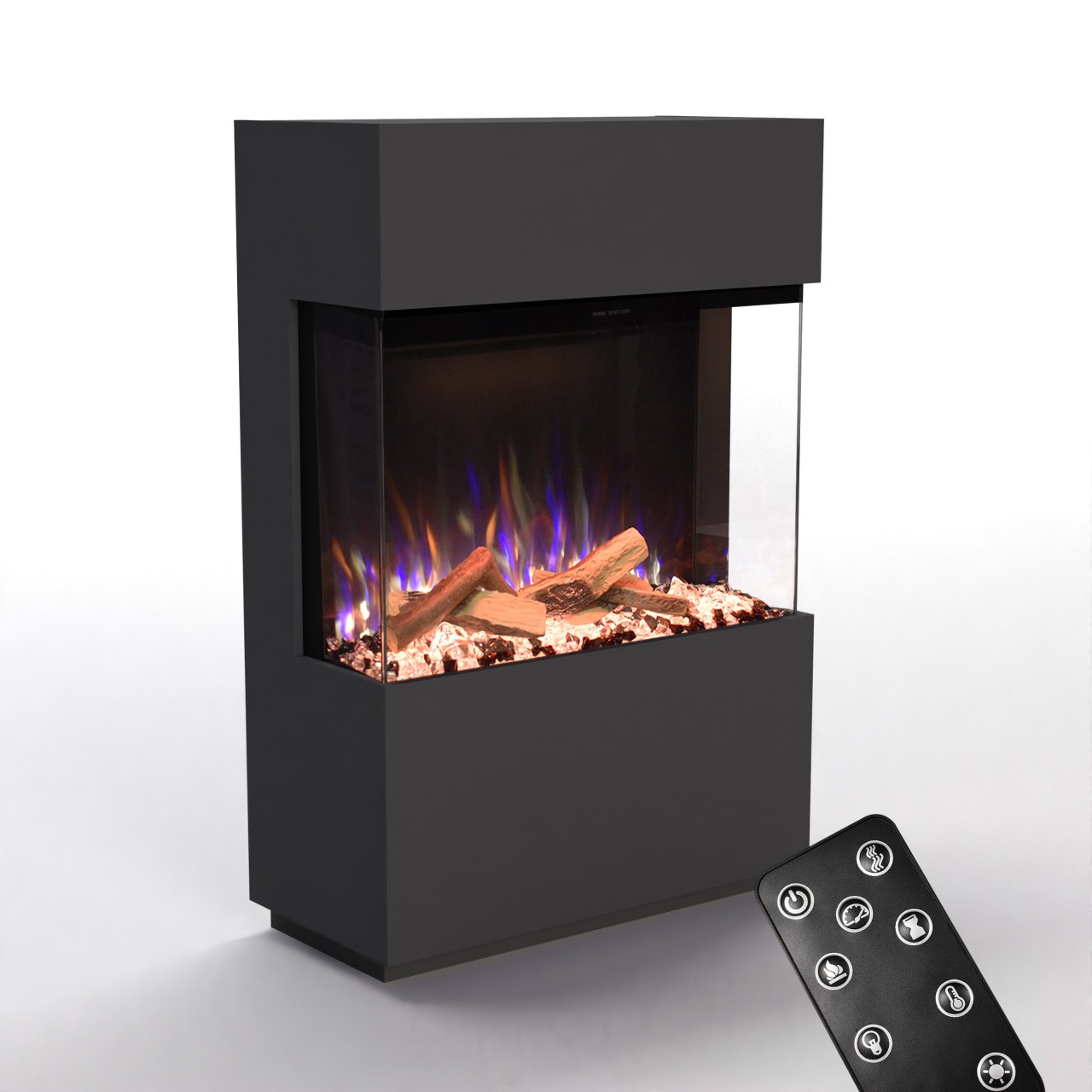 Glow Fire PR15 Grau Elektrokamin, Standkamin, Elektrischer Standkamin mit Heizung, Dekokamin