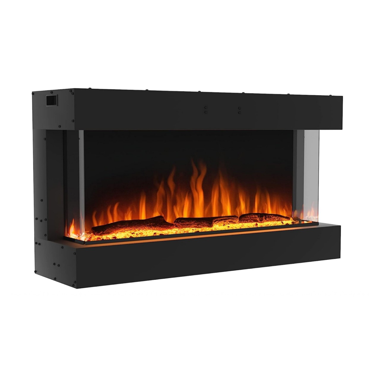 Garlvio Insert 3-Sided 90 Einbaukamin, Standkamin, Elektrischer Standkamin mit Heizung, Dekokamin