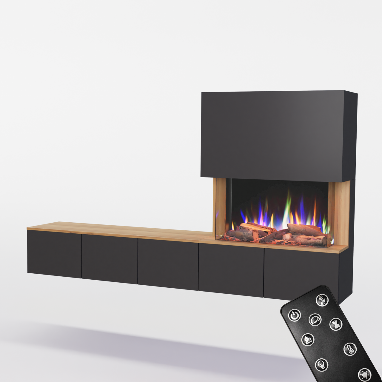 Glow Fire PR6 Schwarz Elektrokamin, Standkamin, Elektrischer Standkamin mit Heizung, Dekokamin
