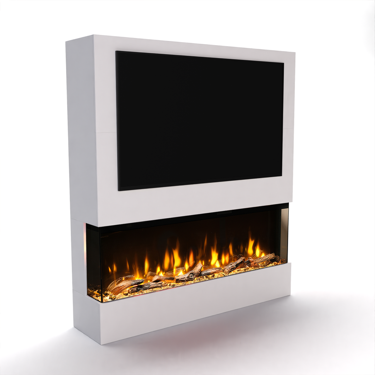 Dimplex Fernsehwand Case 1-60 Elektrokamin, moderne Wohnwand mit integriertem Elektrokamin und TV-Aussparung (Cinewall) – Weiß (160,8x180x37,9cm)