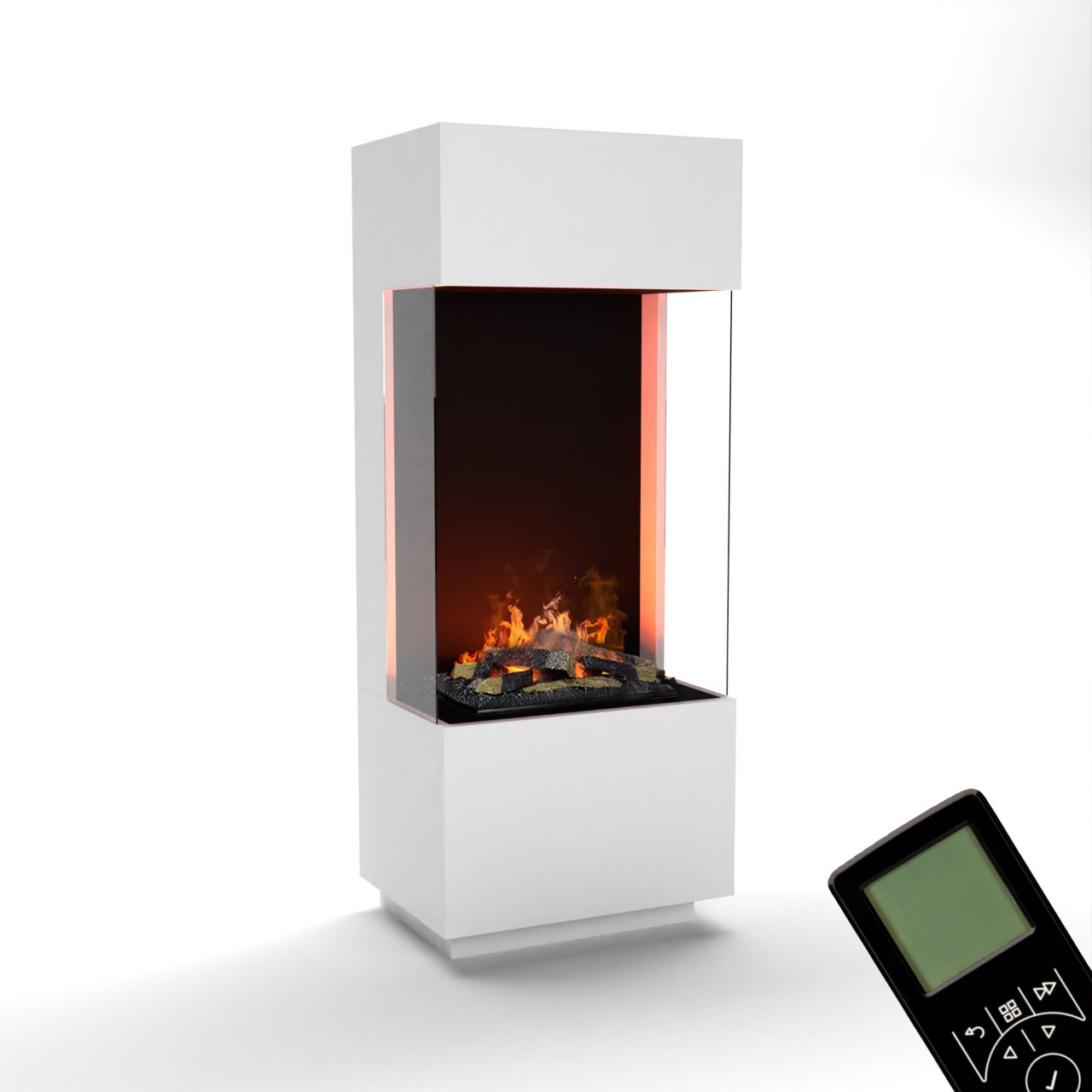 Glow Fire OGF 1 Weiß Elektrokamin mit Wasserdampf, Standkamin modern, Elektrischer Dekokamin als Raumteiler