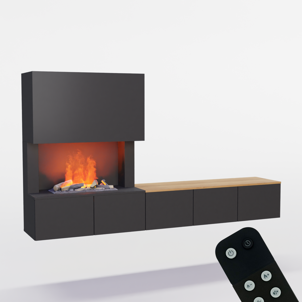 Glow Fire CW5 Wohnwand mit Kamin mit Wasserdampf Elektrokamin, Standkamin, Elektrischer Standkamin mit Heizung, Dekokamin