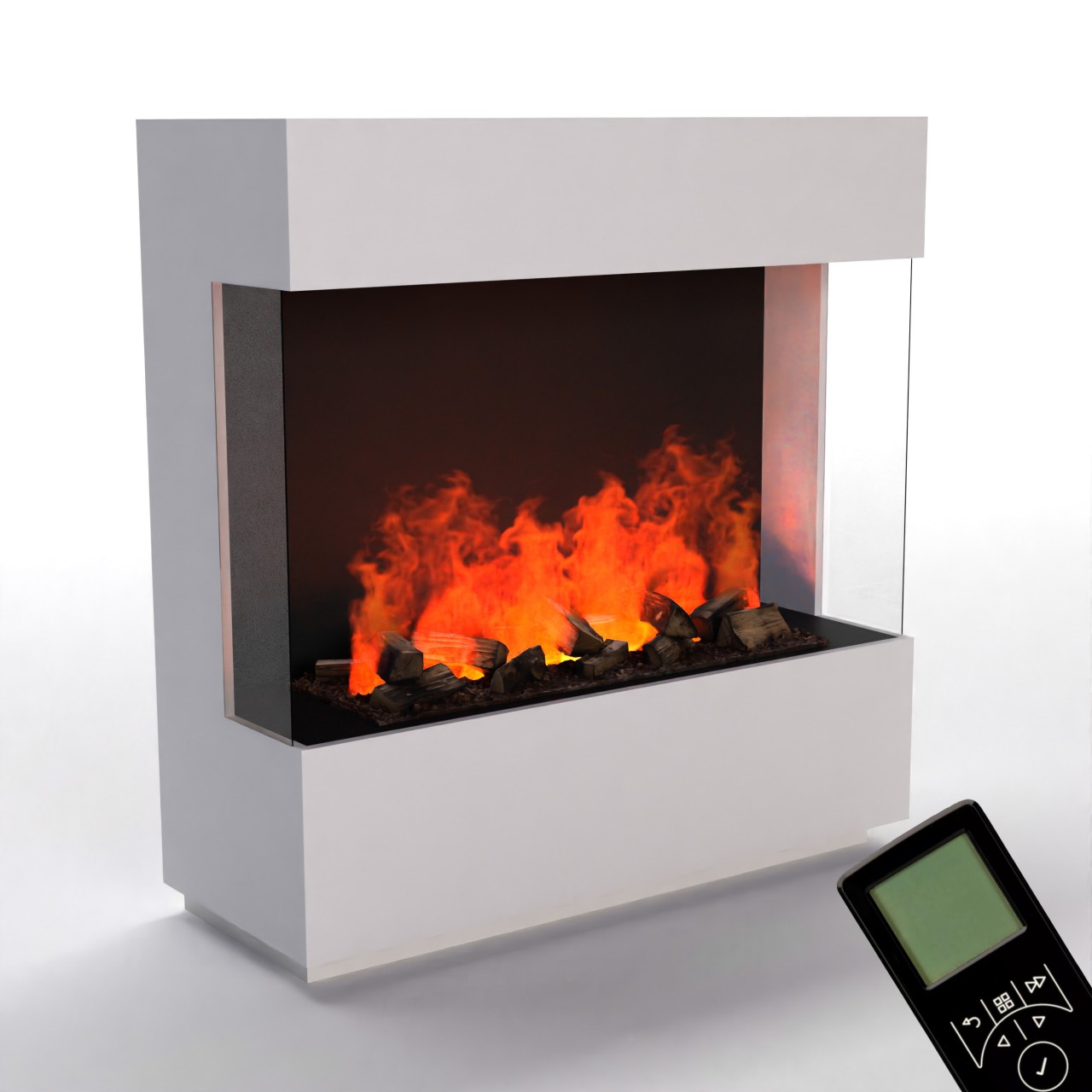 Glow Fire OGF1 1000 Weiß Elektrokamin mit Wasserdampf, Standkamin modern, Elektrischer Dekokamin