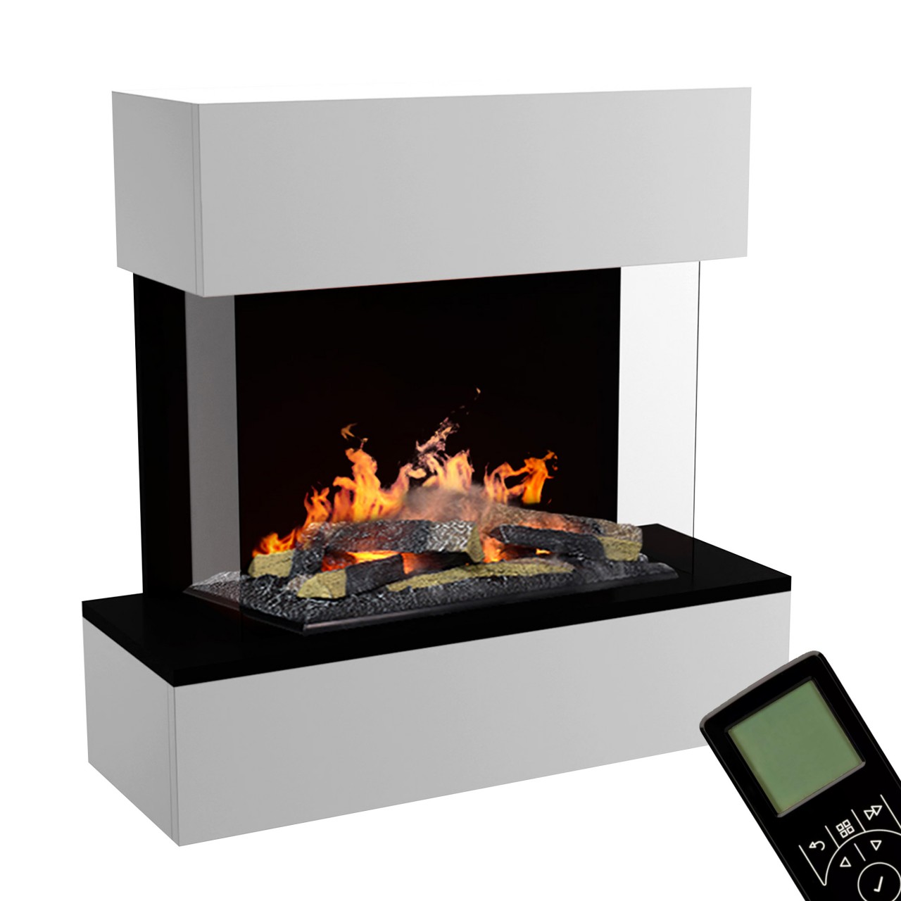 Glow Fire Hölderlin Sims Weiß Elektrokamin mit Wasserdampf, Wandkamin modern, Elektrischer Dekokamin als Raumteiler