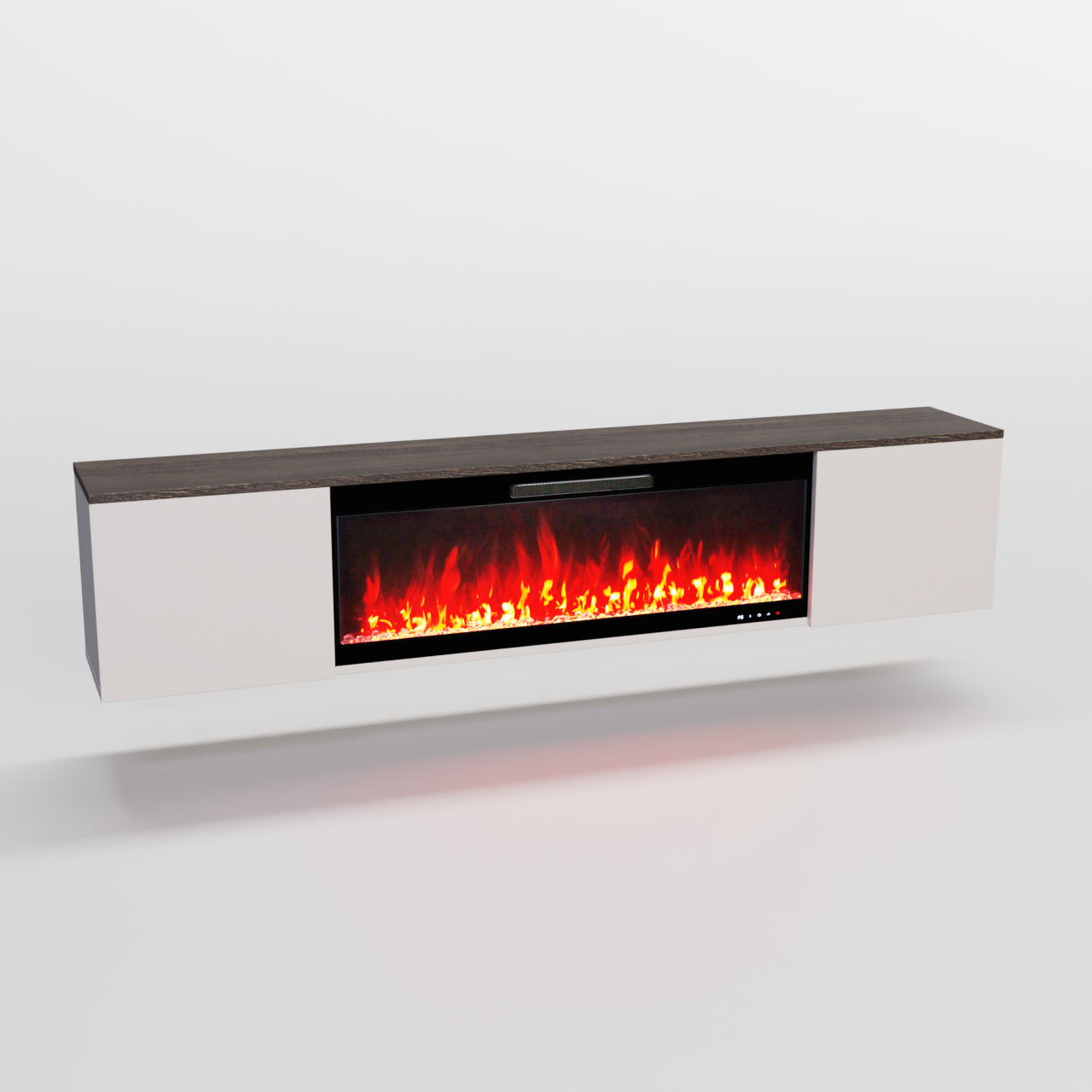Glow Fire Sideboard CW7 mit integriertem LED-Kamin Inside 106, modernes Sideboard mit Elektrokamin (Cinewall) – Weiß (200x41,6x31,9cm)