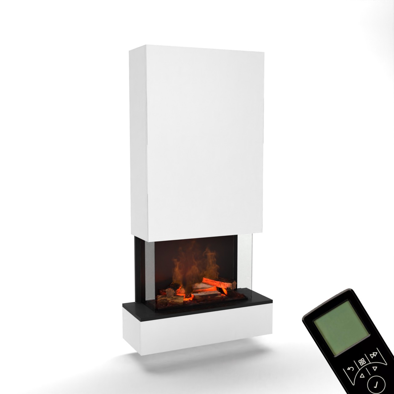 Glow Fire Hölderlin Hoch Weiß Elektrokamin mit Wasserdampf, Wandkamin modern, Elektrischer Dekokamin als Raumteiler