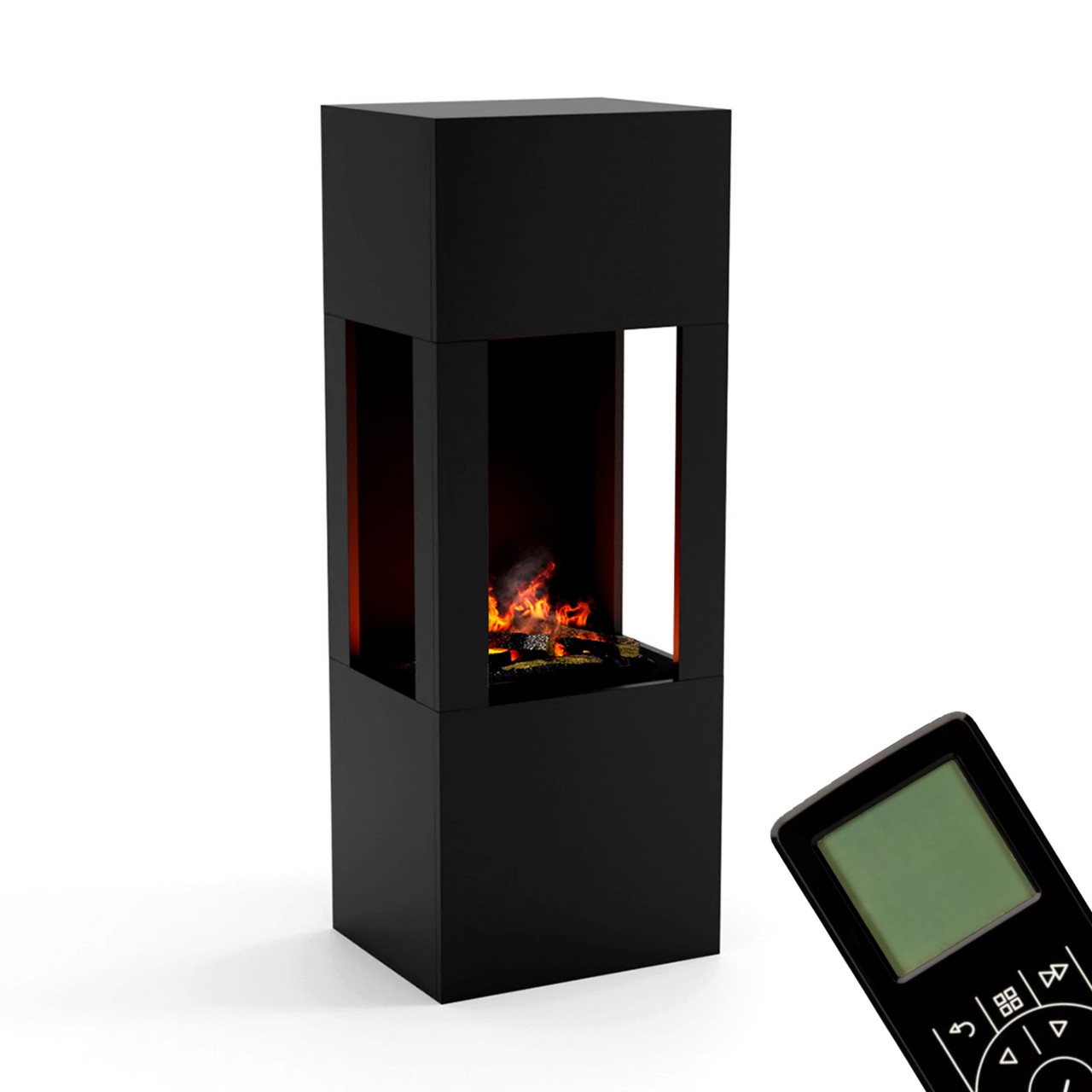 Glow Fire Böll Schwarz Elektrokamin mit Wasserdampf, Standkamin modern, Elektrischer Dekokamin als Raumteiler