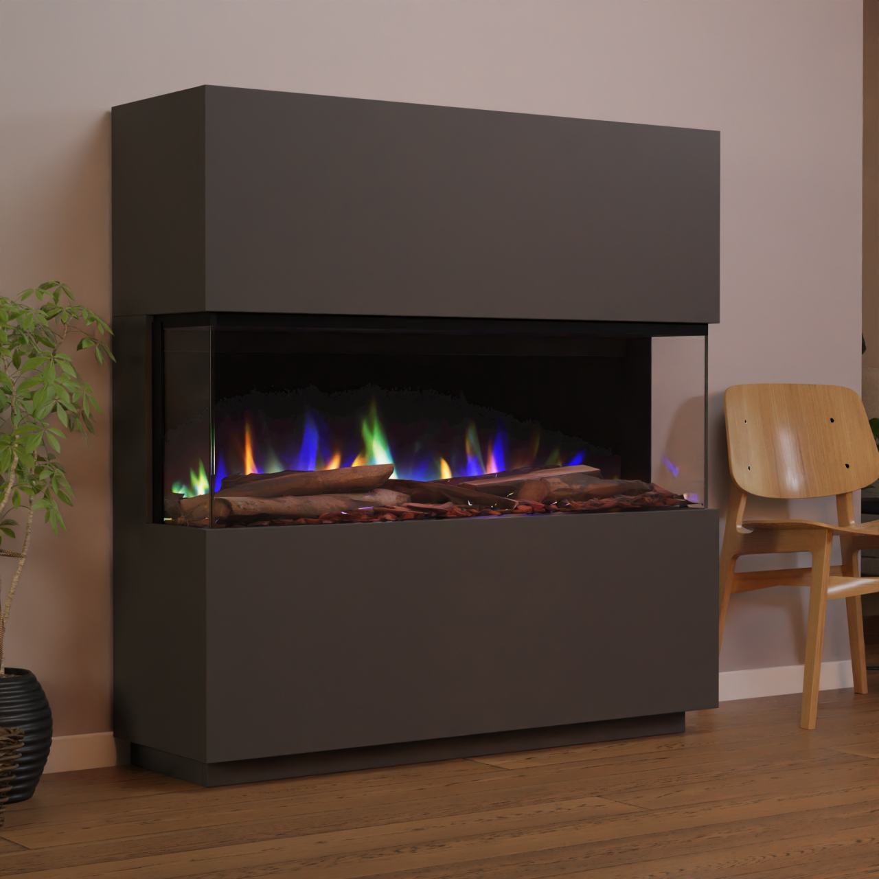 Glow Fire PR15 Grau Elektrokamin, Standkamin, Elektrischer Standkamin mit Heizung, Dekokamin