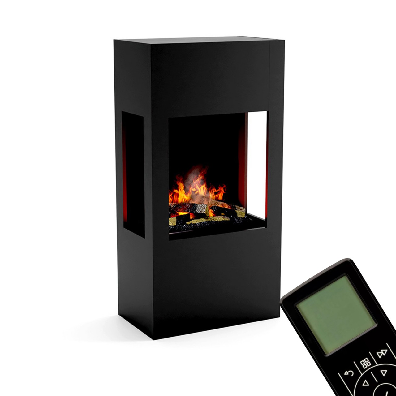 Glow Fire Böll Schwarz Elektrokamin mit Wasserdampf, Standkamin modern, Elektrischer Dekokamin als Raumteiler