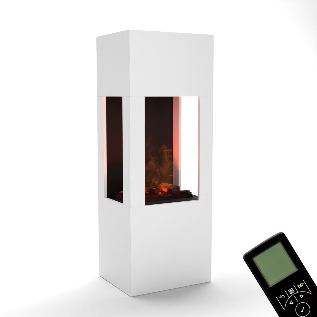 Glow Fire Böll Weiß Elektrokamin mit Wasserdampf, Standkamin modern, Elektrischer Dekokamin als Raumteiler