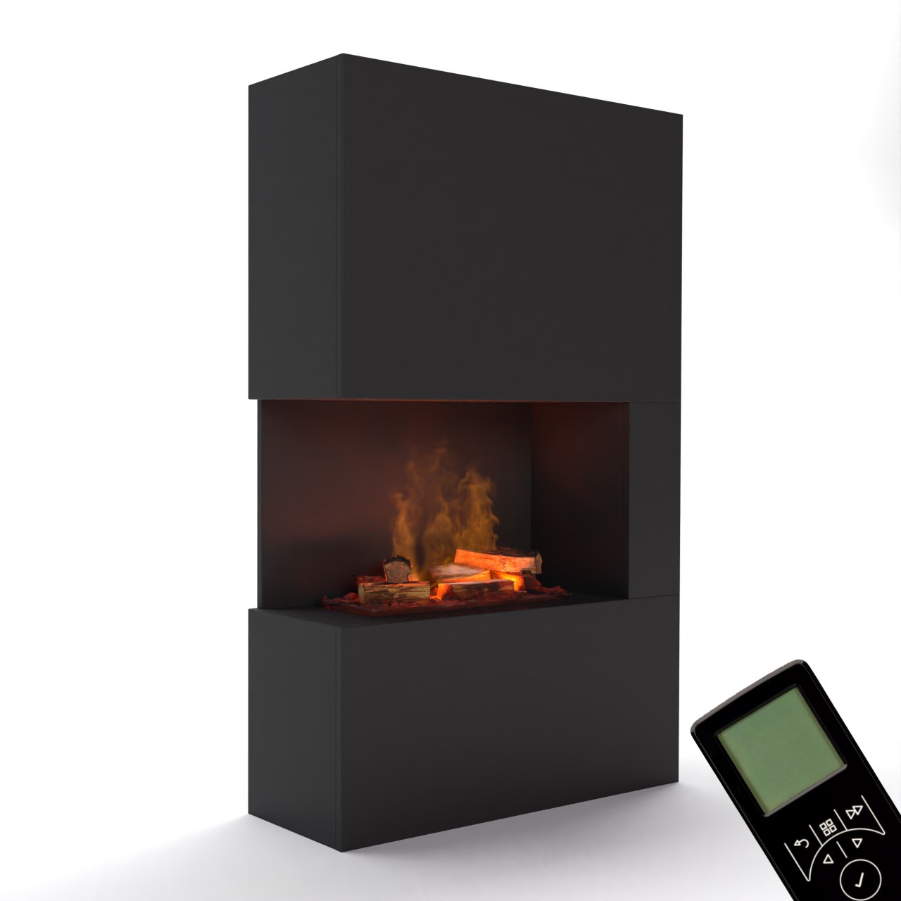 Glow Fire Tucholsky Right Corner Schwarz Elektrokamin mit Wasserdampf, Standkamin modern, Elektrischer Dekokamin als Raumteiler