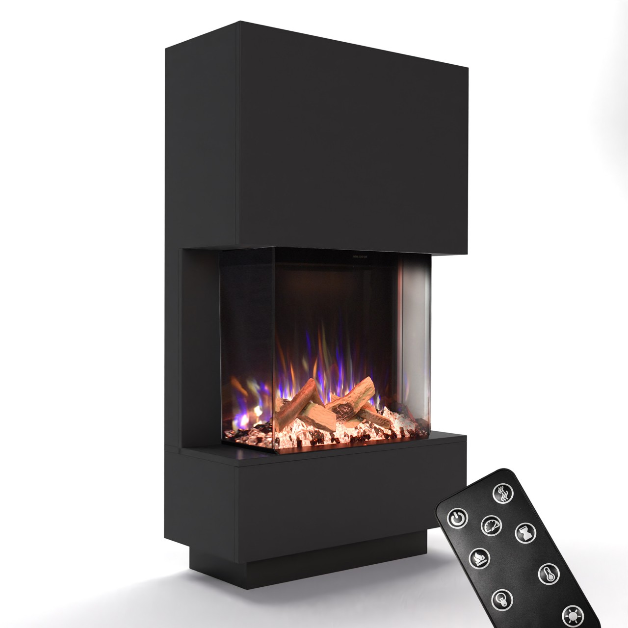 Glow Fire PR14 Schwarz Elektrokamin, Standkamin, Elektrischer Standkamin mit Heizung, Dekokamin