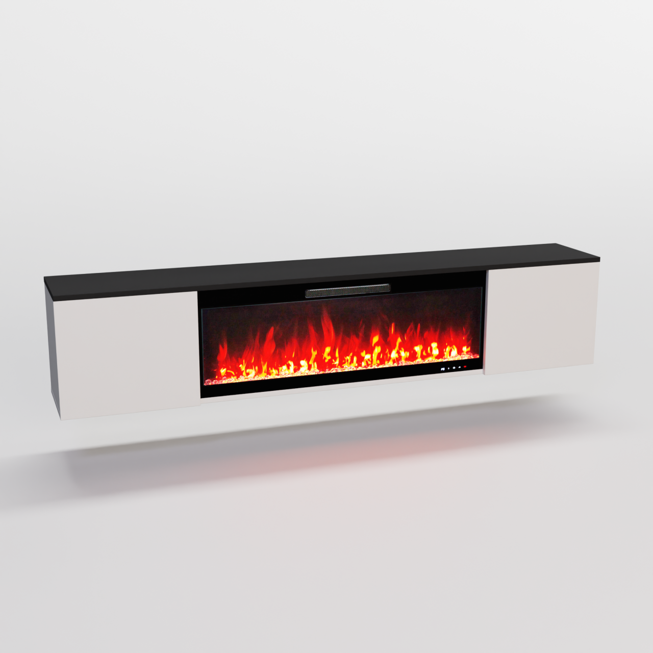 Glow Fire Sideboard CW7 mit integriertem LED-Kamin Inside 106, modernes Sideboard mit Elektrokamin (Cinewall) – Weiß (200x41,6x31,9cm)
