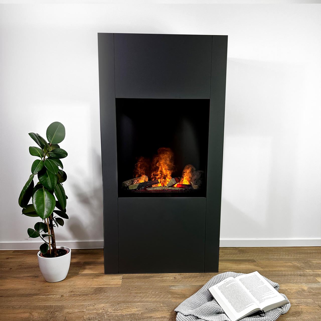Glow Fire Böll Schwarz Elektrokamin mit Wasserdampf, Standkamin modern, Elektrischer Dekokamin als Raumteiler