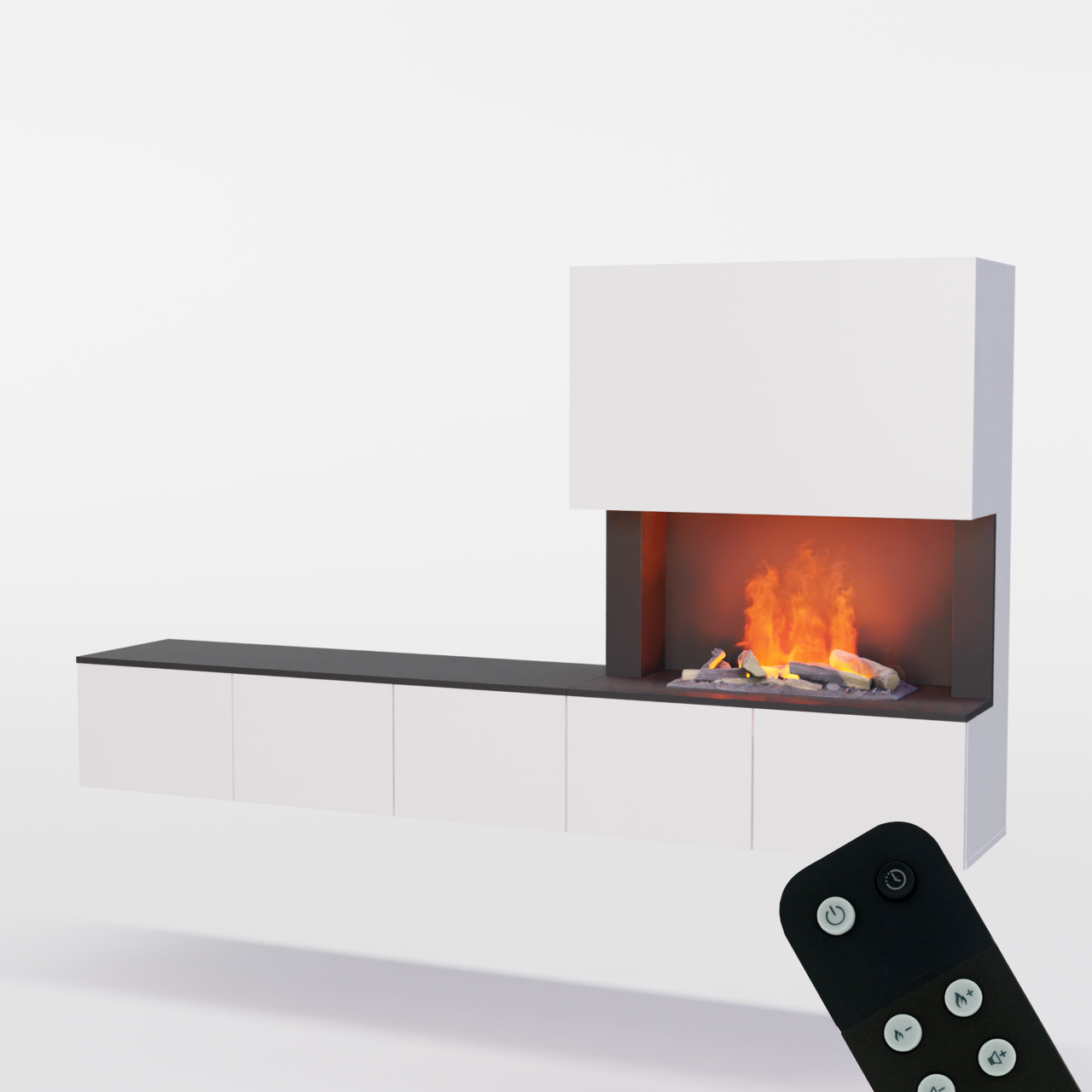 Glow Fire CW5 Wohnwand mit Kamin mit Wasserdampf Elektrokamin, Standkamin, Elektrischer Standkamin mit Heizung, Dekokamin