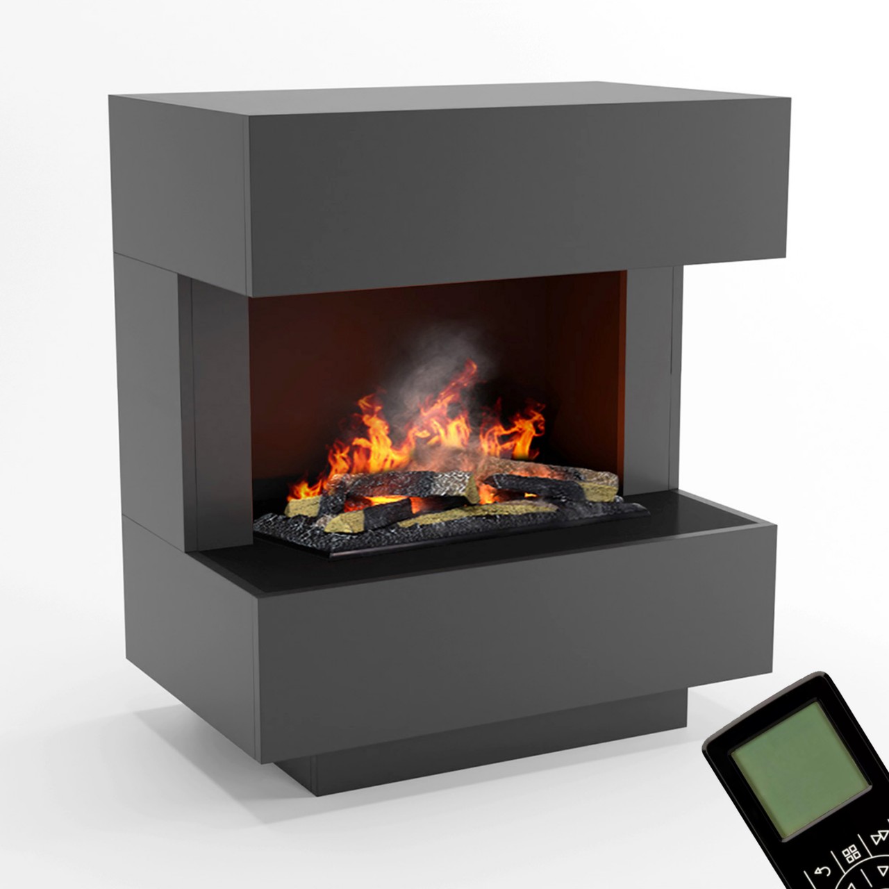 Glow Fire Kleist Grau Elektrokamin mit Wasserdampf, Standkamin modern, Elektrischer Dekokamin