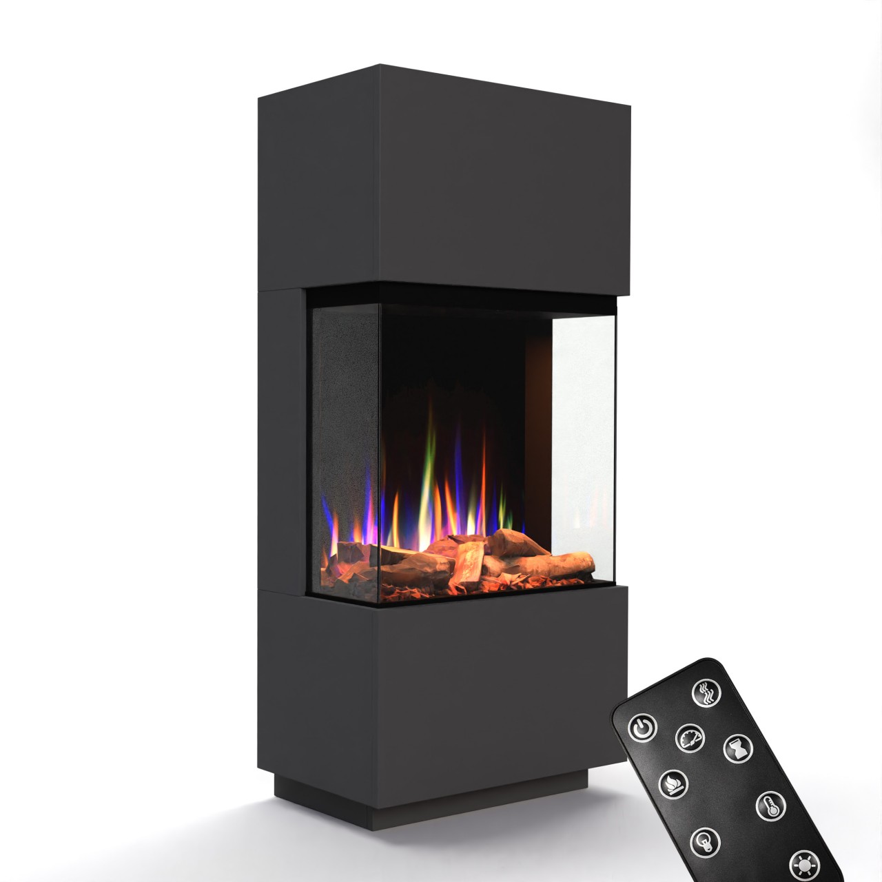 Glow Fire PR11 Grau Elektrokamin, Standkamin, Elektrischer Standkamin mit Heizung, Dekokamin
