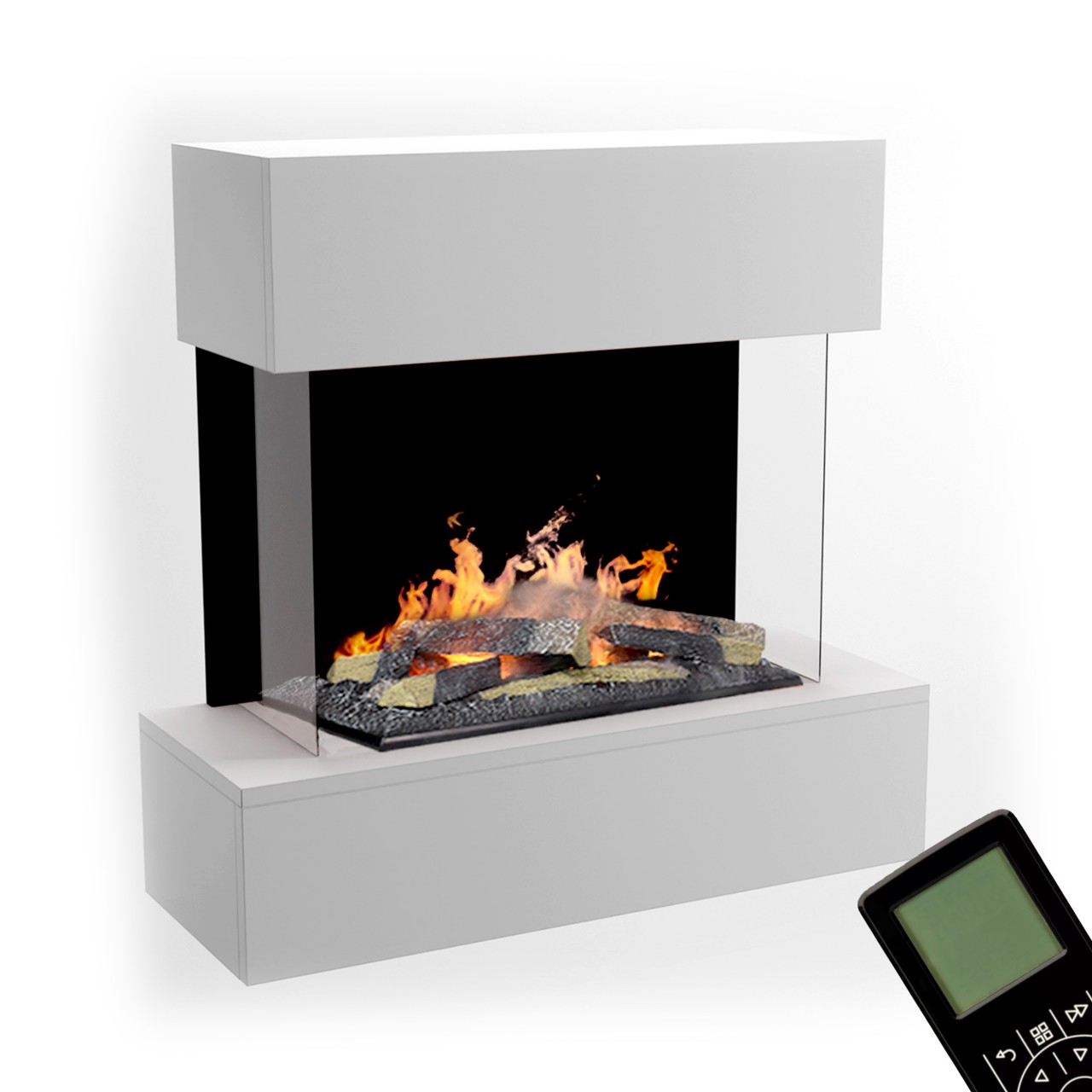 Glow Fire Hölderlin Weiß Elektrokamin mit Wasserdampf, Wandkamin modern, Elektrischer Dekokamin als Raumteiler