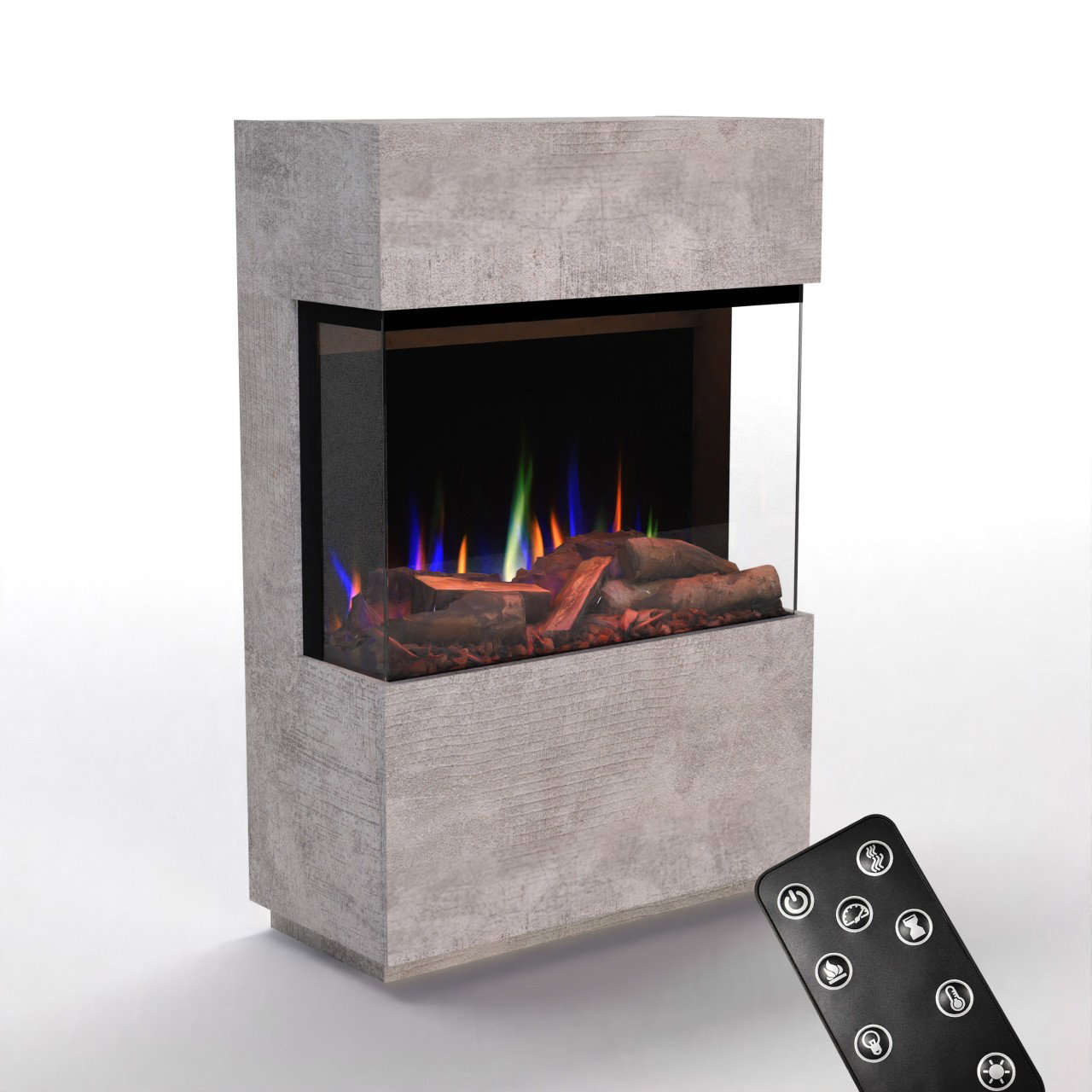 Glow Fire PR15 Beton Elektrokamin, Standkamin, Elektrischer Standkamin mit Heizung, Dekokamin