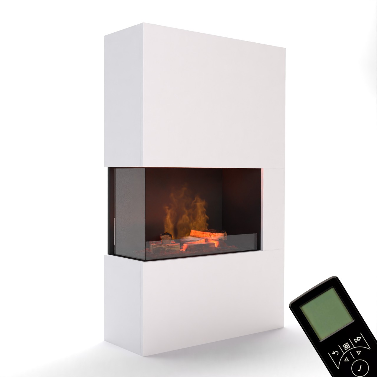 Glow Fire Tucholsky Right Corner Weiß Elektrokamin mit Wasserdampf, Standkamin modern, Elektrischer Dekokamin als Raumteiler